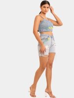 Ribbon Work Co-Ord Set – Hand-Stitched Ribbon Top & Reworked Levi’s Shorts - Image 4