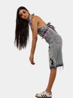 Upcycled Japanese Denim Embroidered Jorts | Floral Machine Embroidery | Statement Piece - Image 2