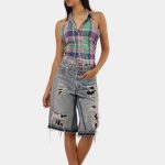 Upcycled Japanese Denim Embroidered Jorts | Floral Machine Embroidery | Statement Piece