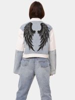 Reworked Wing Graphic Denim Jacket – Upcycled Deconstructed Patchwork - Image 2