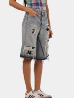 Upcycled Japanese Denim Embroidered Jorts | Floral Machine Embroidery | Statement Piece - Image 6