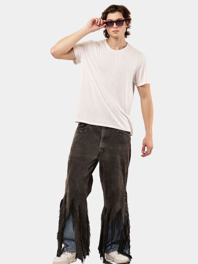 4 Reworked Levi’s Distressed Strip Hem Jeans – Layered Blue Denim Detail (Size 28–36) - Image 1