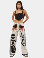 Reworked Two-Tone Denim Pants – Skull Embroidered Patchwork (One-of-One) - Image 14