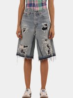 Upcycled Japanese Denim Embroidered Jorts | Floral Machine Embroidery | Statement Piece - Image 4