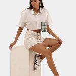 Upcycled Cropped Shirt Top with Green Patch Pocket | Handmade Sustainable Fashion