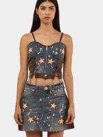 1 of 1 Upcycled Star Patch Denim Corset Top - Image 2