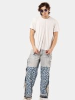 Vintage Reworked Denim Pants with Leopard Panel Detail | Upcycled Statement Wear - Image 16