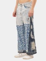 Vintage Reworked Denim Pants with Leopard Panel Detail | Upcycled Statement Wear - Image 14