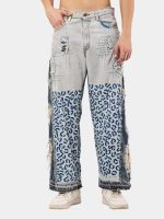 Vintage Reworked Denim Pants with Leopard Panel Detail | Upcycled Statement Wear - Image 13