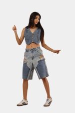 Upcycled Carhartt Blanket-Lined Painted Denim Jorts | Custom Workwear Shorts - Image 2