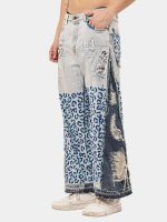 Vintage Reworked Denim Pants with Leopard Panel Detail | Upcycled Statement Wear - Image 12