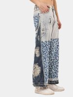 Vintage Reworked Denim Pants with Leopard Panel Detail | Upcycled Statement Wear