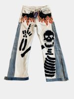 Reworked Two-Tone Denim Pants – Skull Embroidered Patchwork (One-of-One) - Image 26