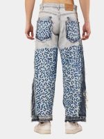 Vintage Reworked Denim Pants with Leopard Panel Detail | Upcycled Statement Wear - Image 9