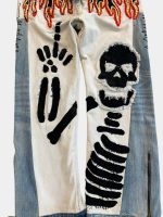 Reworked Two-Tone Denim Pants – Skull Embroidered Patchwork (One-of-One) - Image 24
