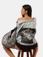 Reworked Denim Jacket with Medusa Embroidery Back Print - Image 3