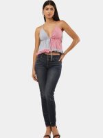 Upcycled Two-Tone Halter Neck Patchwork Top | Pink & Grey Handmade Crop Top - Image 7