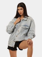 Reworked Denim Jacket with Medusa Embroidery Back Print - Image 9