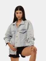 Reworked Denim Jacket with Medusa Embroidery Back Print - Image 7