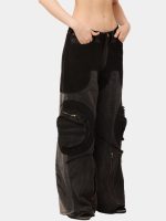 Reworked Vintage Denim Jeans with Circular Pockets & Cybersigilism Print - Image 4