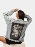 Reworked Denim Jacket with Medusa Embroidery Back Print