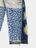 Vintage Reworked Denim Pants with Leopard Panel Detail | Upcycled Statement Wear - Image 24