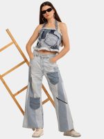 Distress Tonal Denim Set – Upcycled Top & Reworked Levi’s Panel Jeans - Image 5