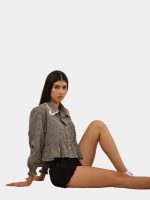 Upcycled Checkered Crop Shirt Top Bundle with Lace Collar – Mixed Colors & Variations - Image 7