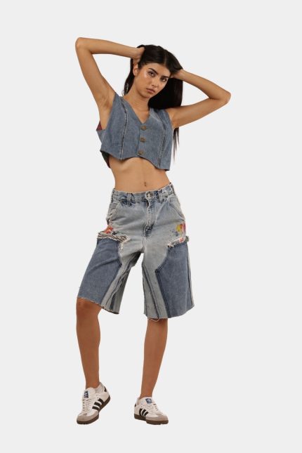 Upcycled Carhartt Blanket-Lined Painted Denim Jorts | Custom Workwear Shorts