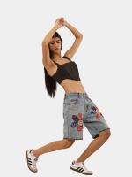 Reworked Wrangler Denim Jorts – Bandana Floral Patchwork - Image 2