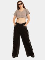 Side Floral Jean – Reworked Baggy Lee Denim with Hand Embroidery - Image 5