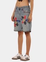 Reworked Wrangler Denim Jorts – Bandana Floral Patchwork - Image 4