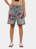 Reworked Wrangler Denim Jorts – Bandana Floral Patchwork - Image 3