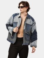 MULTI-PANEL REWORKED DENIM UTILITY JACKET