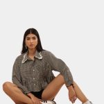 Upcycled Checkered Crop Shirt Top Bundle with Lace Collar – Mixed Colors & Variations