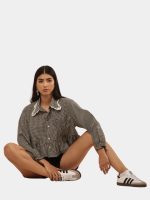 Upcycled Checkered Crop Shirt Top Bundle with Lace Collar – Mixed Colors & Variations