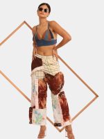 Boho Denim Set – 1 of 1 Stretch Patchwork Pleated Statement Ensemble - Image 3