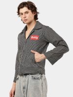 Striped Denim Workwear Jacket Shirt - Image 5