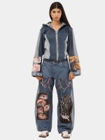 1 of 1 AW Reworked Narrative Denim Set – Unisex Upcycled Art Jacket & Wide Denim