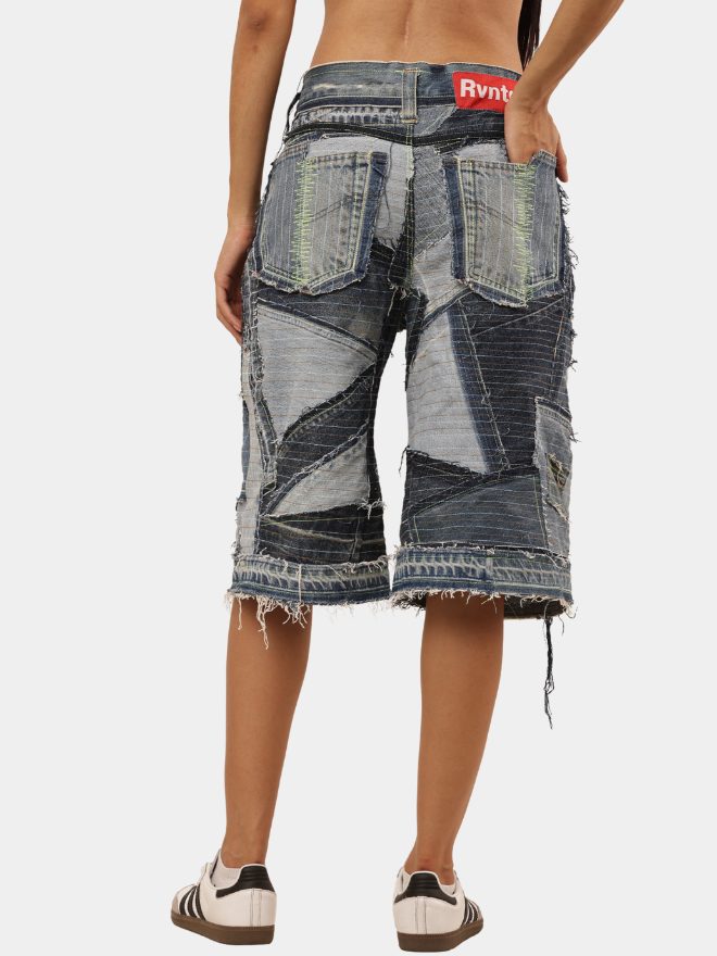 83 Upcycled Patchwork Denim Jort – Reconstructed from Vintage Pants - Image 1