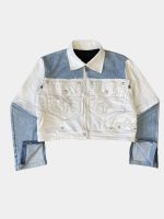 Reworked Wing Graphic Denim Jacket – Upcycled Deconstructed Patchwork - Image 16