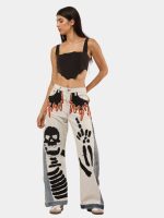 Reworked Two-Tone Denim Pants – Skull Embroidered Patchwork (One-of-One) - Image 3