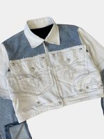 Reworked Wing Graphic Denim Jacket – Upcycled Deconstructed Patchwork - Image 18