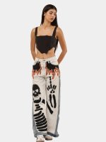 Reworked Two-Tone Denim Pants – Skull Embroidered Patchwork (One-of-One) - Image 9