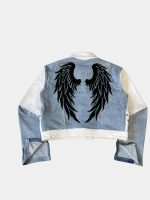 Reworked Wing Graphic Denim Jacket – Upcycled Deconstructed Patchwork - Image 12