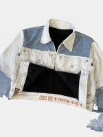 Reworked Wing Graphic Denim Jacket – Upcycled Deconstructed Patchwork - Image 9
