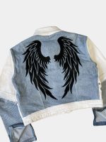Reworked Wing Graphic Denim Jacket – Upcycled Deconstructed Patchwork - Image 5