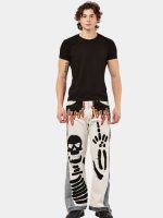 Reworked Two-Tone Denim Pants – Skull Embroidered Patchwork (One-of-One) - Image 4