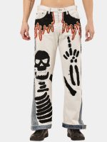 Reworked Two-Tone Denim Pants – Skull Embroidered Patchwork (One-of-One) - Image 8