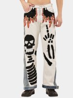 Reworked Two-Tone Denim Pants – Skull Embroidered Patchwork (One-of-One) - Image 17
